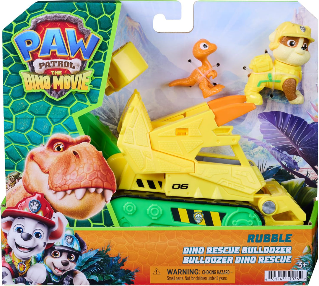 PAW PATROL: Der Dino Film, Rubbles Dino-Rettungs-Bulldozer, BAU-Fahrzeug mit Rubble-Figur für eigene