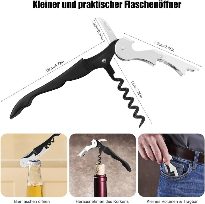 8 Stück Kellnermesser, 3-in-1 Flaschenöffner, Korkenzieher Edelstahl, Weinöffner für Sommeliers, Kel
