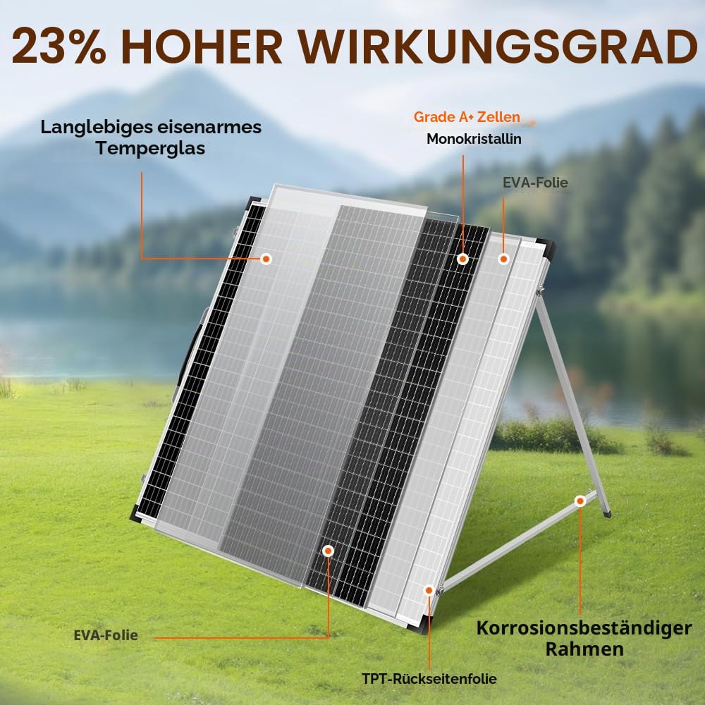 DOKIO Solarkoffer 160W 18V Monokristalline Solarpanel Faltbar mit Solarladeregler (LCD Anzeige + 2 U
