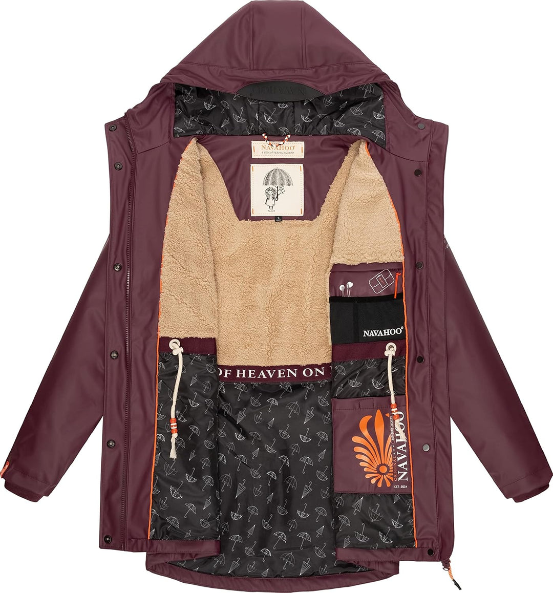 Navahoo Damen Übergangsjacke Regenmantel wasserdicht lang warm gefüttert mit Kapuze Rainy Forest XS-
