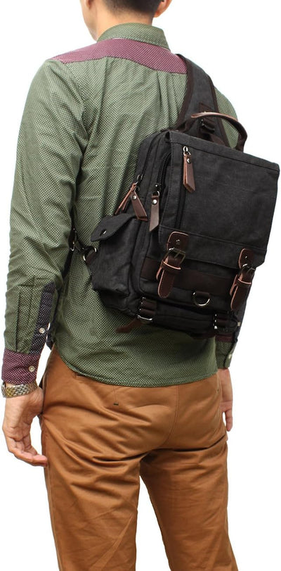Canvas Brustbeutel, Casual Umhängetasche Herren Daypack Handtasche Sling Backpack für Schule, Outdoo