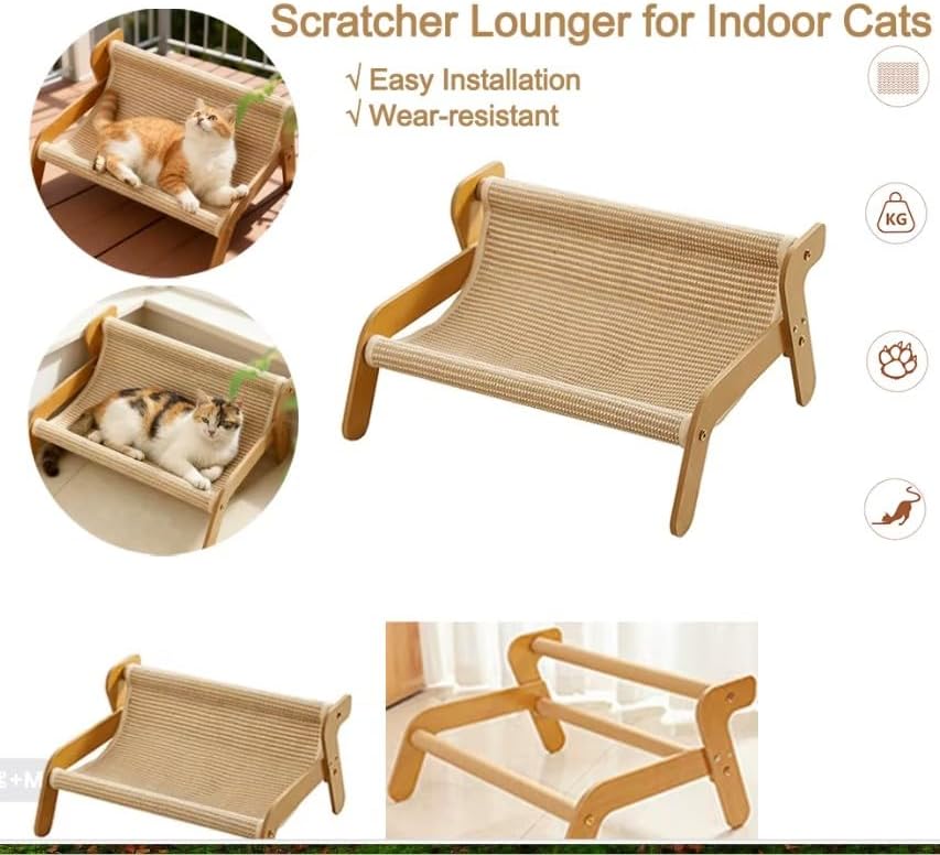 Lupo &amp; Felix 2-in-1 Katzenhängematte und Kratzbrett aus Holz – Ergonomisches Katzenbett &amp; Kratzmöbel