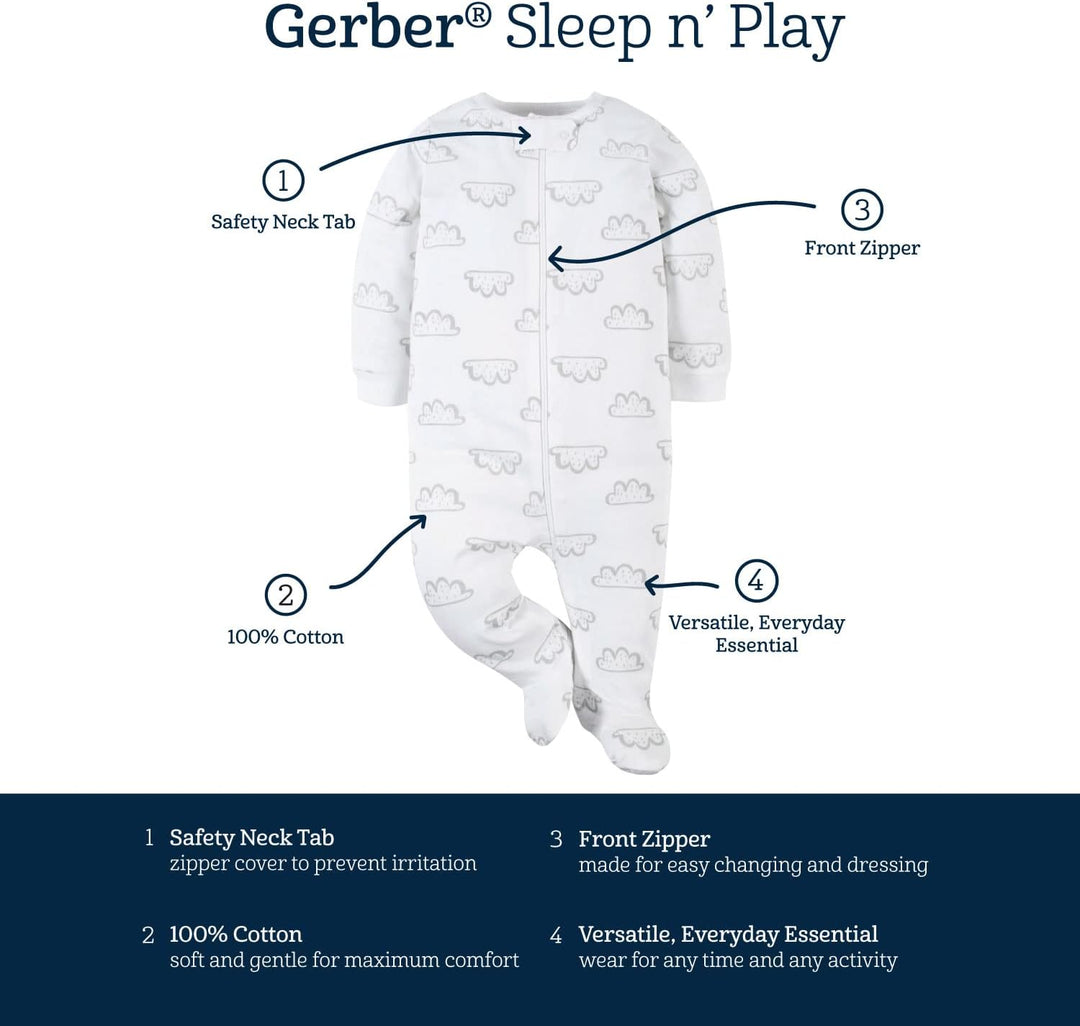 Gerber Unisex Baby 4 Pack Sleep 'N Play Footie Brisuren (4er Pack) Verfrüht Elephants, Verfrüht