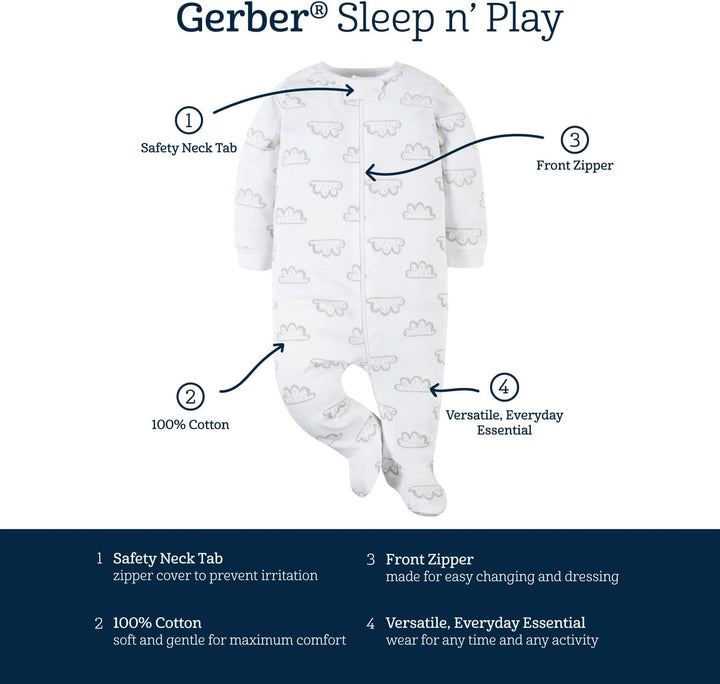 Gerber Unisex Baby 4 Pack Sleep 'N Play Footie Brisuren (4er Pack) Verfrüht Elephants, Verfrüht