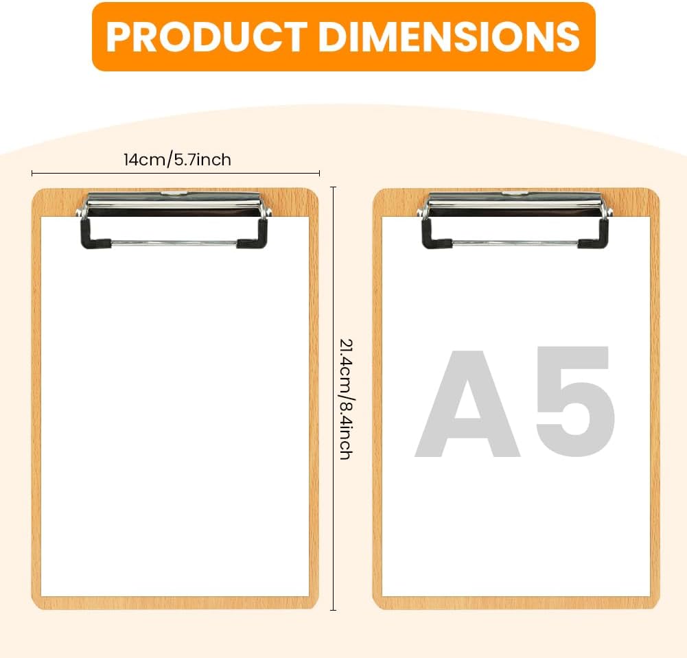OFFCUP Klemmbrett A5 Holz, 12 Stück Klemmbretter mit Metalklemme Clipboard Schreibbrett A5 Hartplatt