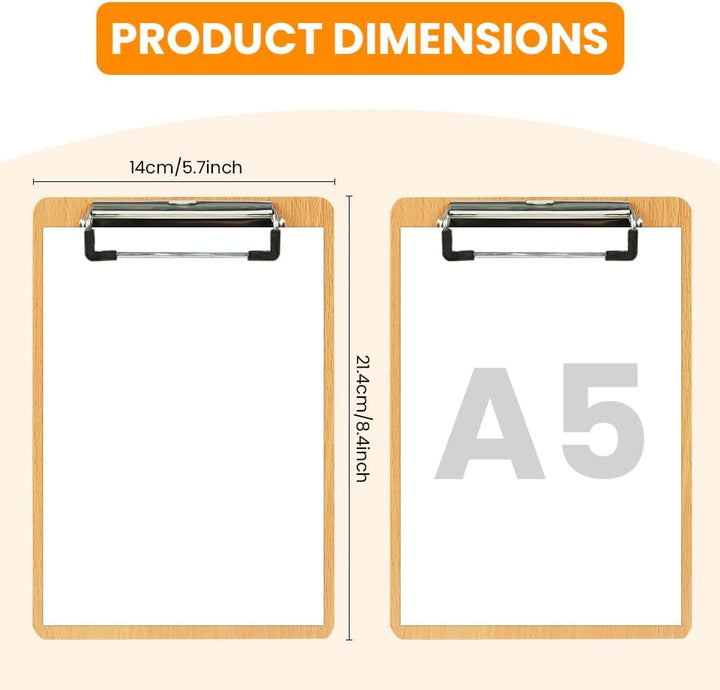 OFFCUP Klemmbrett A5 Holz, 12 Stück Klemmbretter mit Metalklemme Clipboard Schreibbrett A5 Hartplatt