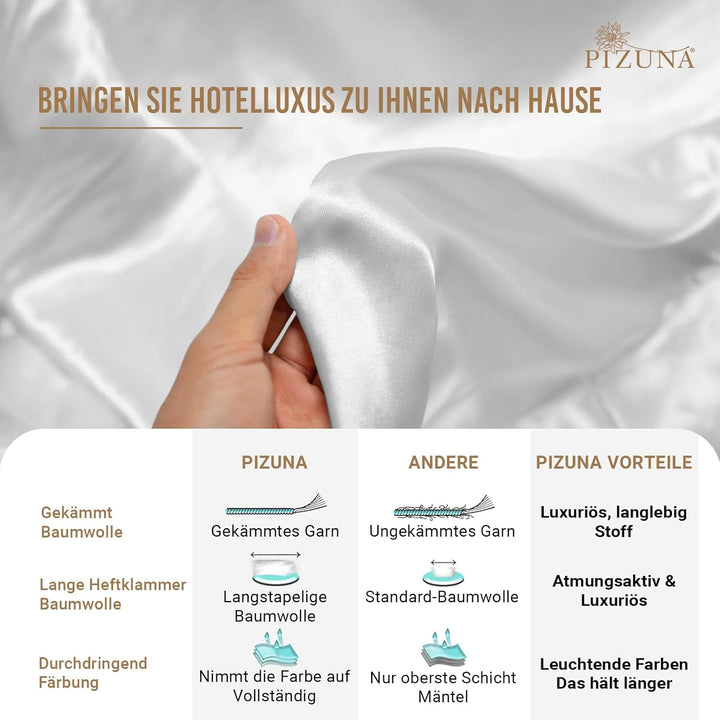 Pizuna Luxuriöser Soft-Satin 2er Pack Kissenbezug 70 x 90 cm Weiss, 800 Fadenzahl Baumwolle Kissenbe