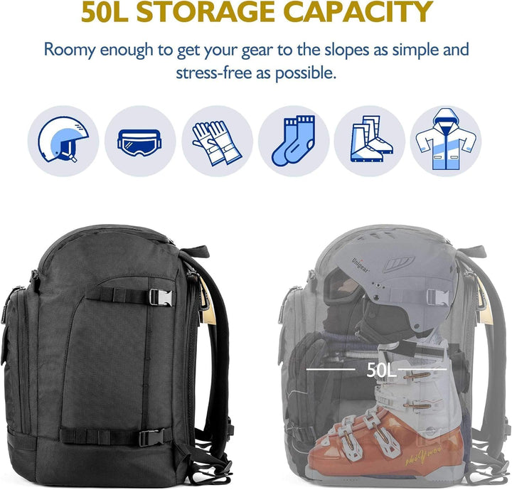 Unigear 50L/70L Skischuhrucksack Snowboardschuhe mit Helmtasche Wintersport Skifahren Skating Rucksa