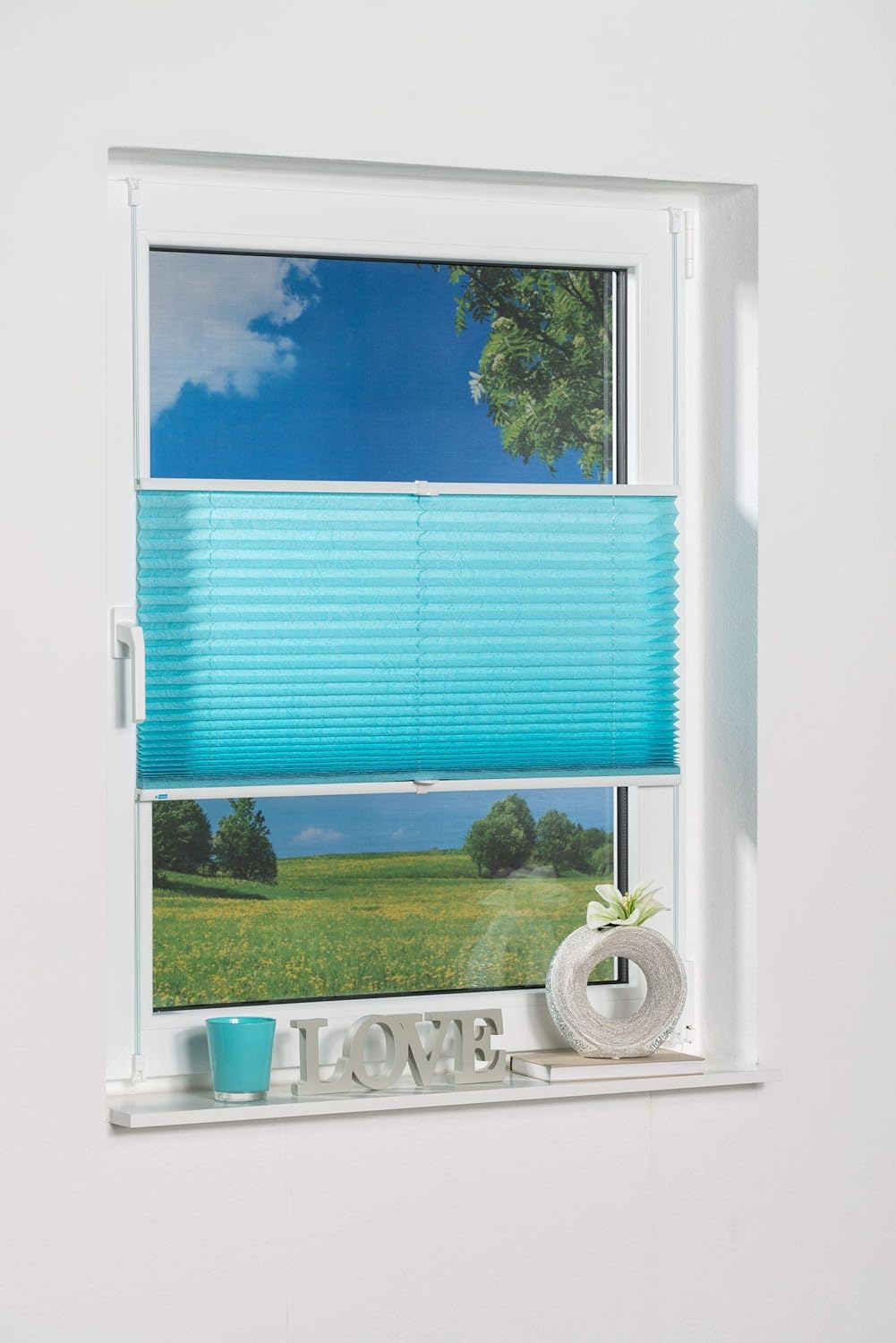 K-home 360273-5 Klemmfix-Plissee 80 x 130 cm (B x L) Iceblau Lichtschutz +++ Moderne Crushed Optik +