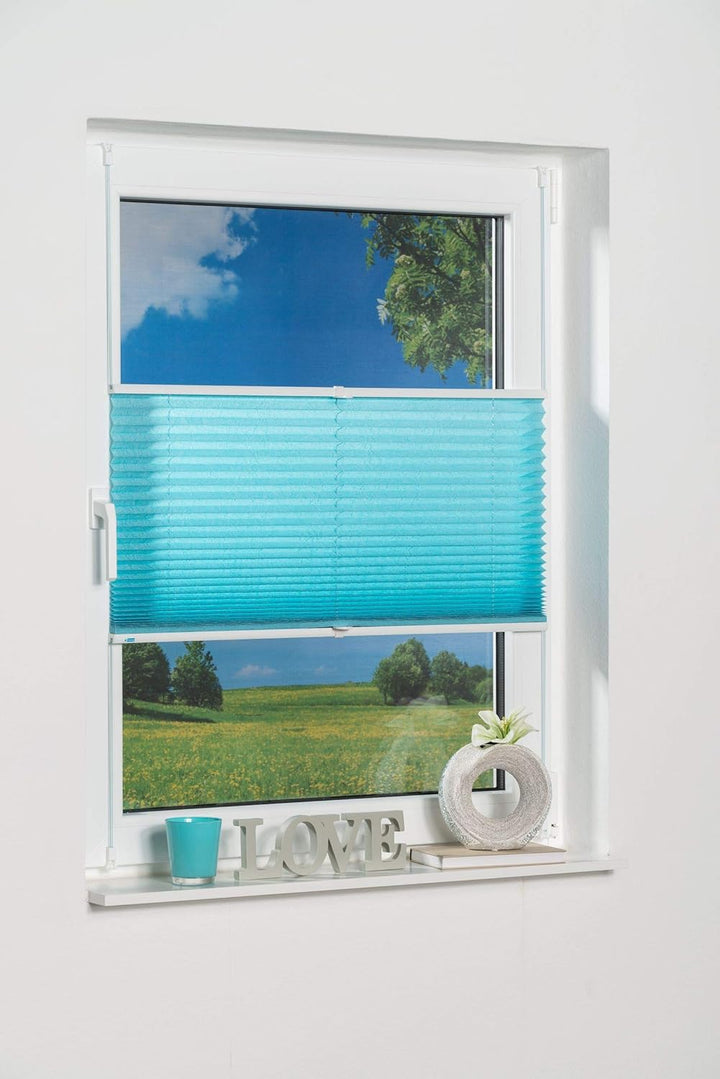 K-home Klemmfix-Plissee 110 x 130 cm (B x L) Iceblau Lichtschutz +++ Moderne Crushed Optik +++ 110 x