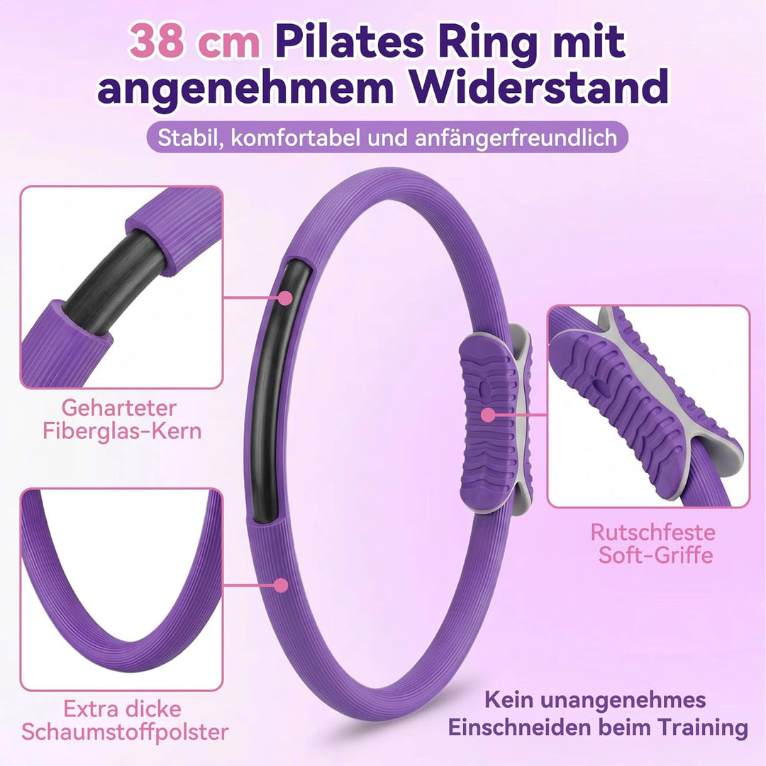 Pilates Set für Anfängerinnen, Pilates Ring Set mit Ball, 5 Widerstandsbändern, Socken, 4-Wochen-Pla
