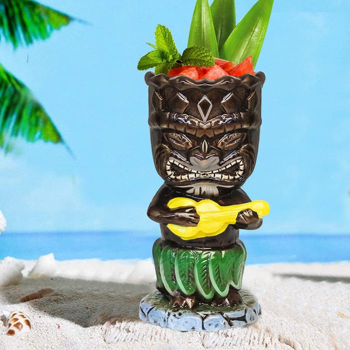 Tiki-Tassen, 4 Stück Tiki-Gläser für Cocktails grossen tropischen Keramikbechern Hawaii Tiki Party K