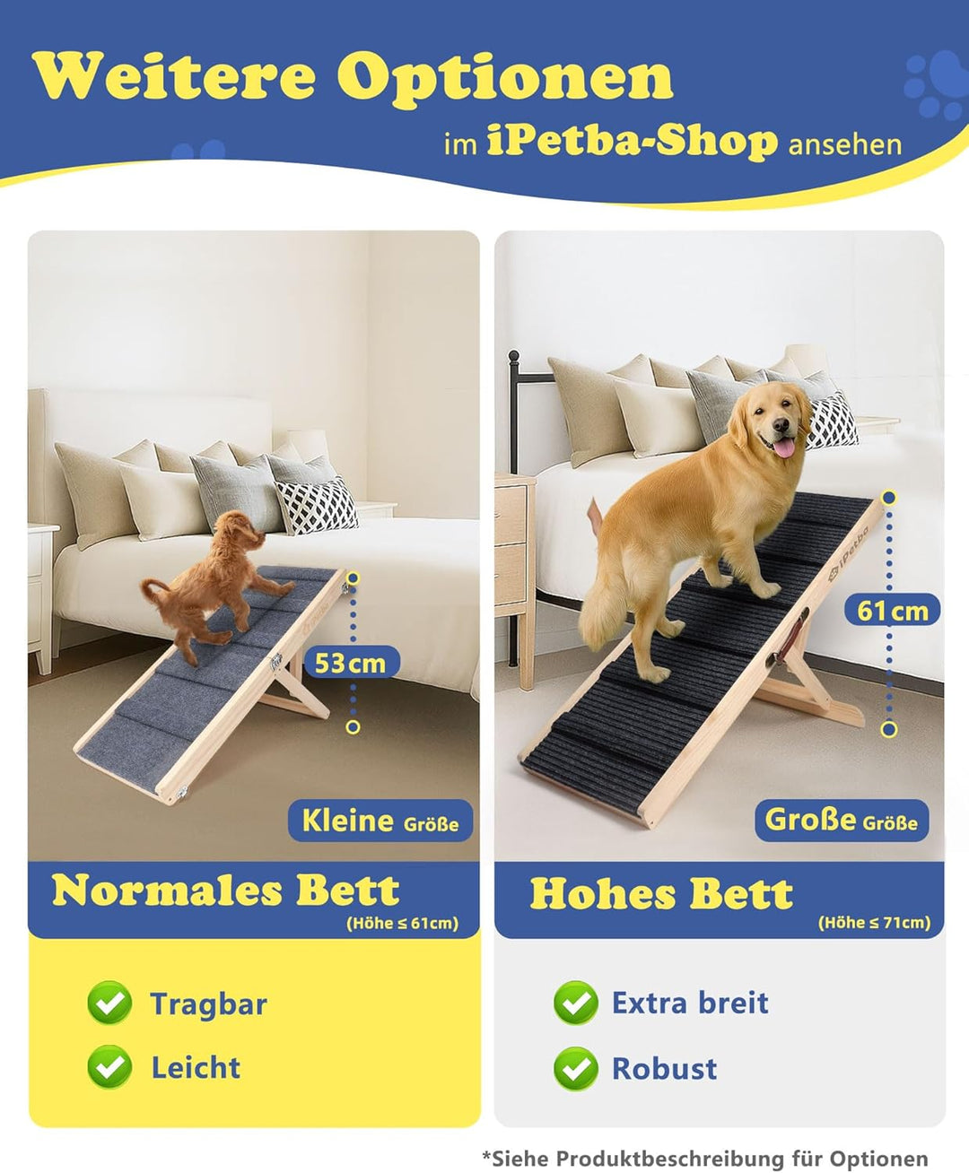 Hunderampe für Bett & Sofa – Gelenkschonend, Anti-Rutsch, Klappbar, Verstellbar, Tragbar, Für Hunde