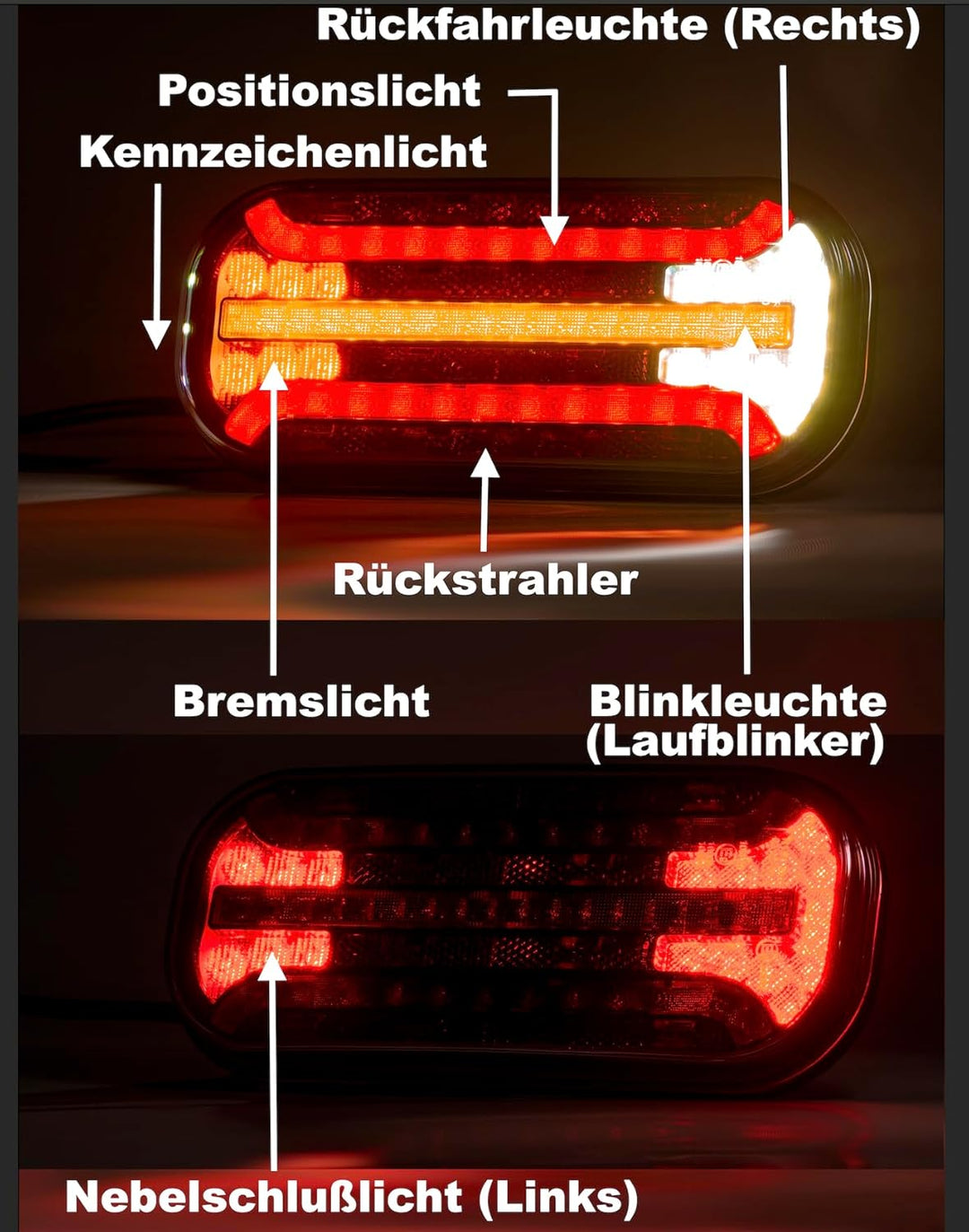 Anhängerbeleuchtung SET LED Rückleuchten 12V 24V 7 m 13 polig Kabel für Anhänger