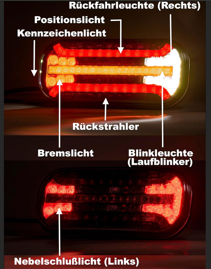 Anhängerbeleuchtung SET LED Rückleuchten 12V 24V 7 m 13 polig Kabel für Anhänger