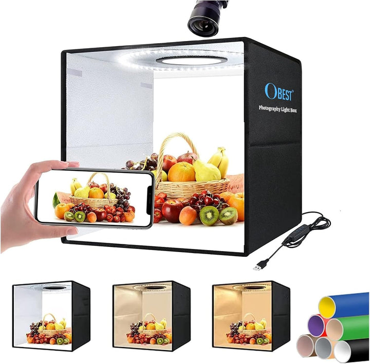 OBEST Studio-Lichtbox, 40 cm, tragbar, faltbar, mit Mehreren Winkeln, verstellbare LED-Lichter, 12 A