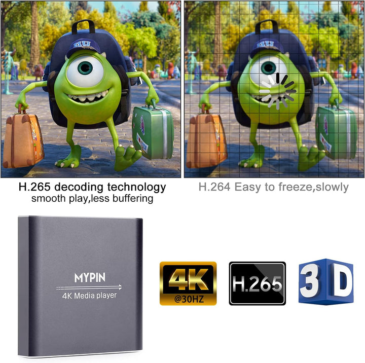 MYPIN HDMI Multimedia Player, 4K@30Hz Digital Media Player HDMI/AV-Ausgang PPT MKV AVI RMVB RM für H