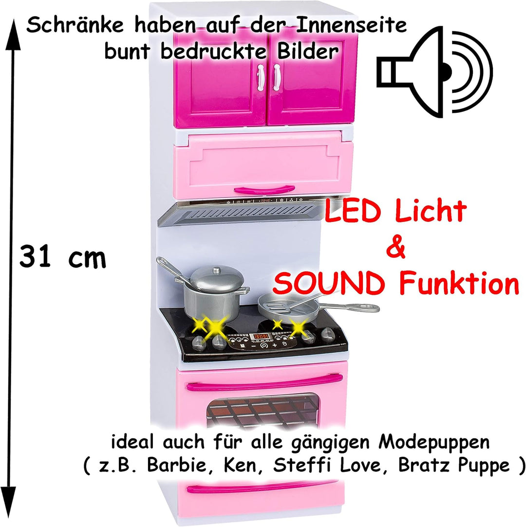 Puppenhaus Möbel - Sound & Licht - 31 cm gross - Backofen + Herd + Geschirrspüler + Mikrowelle + Spü