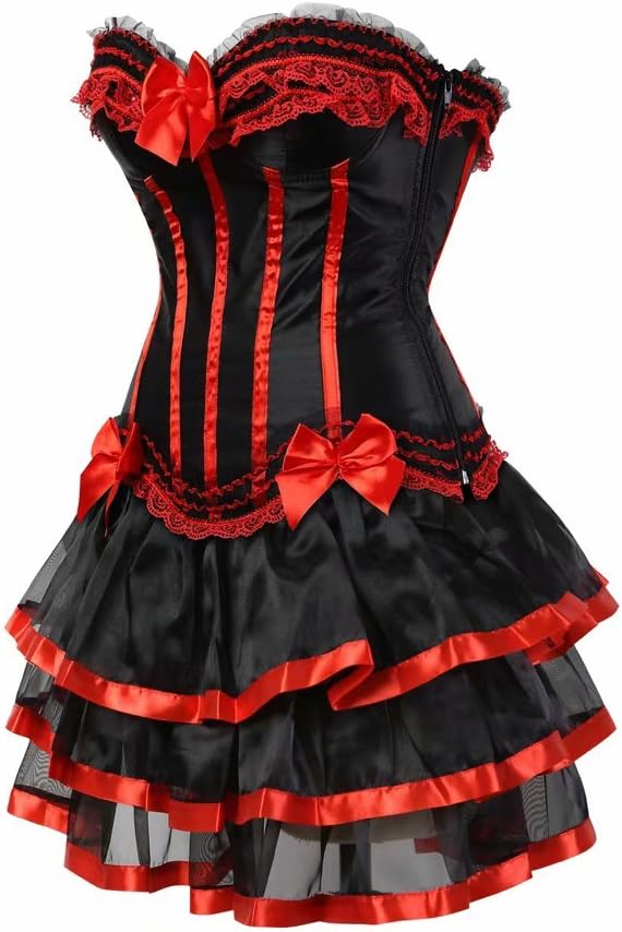 Corsagenkleid Corsage Bustier sexy Streifen Spitze Kleider Korsett Gothic Rock Damen Dress Burlesque