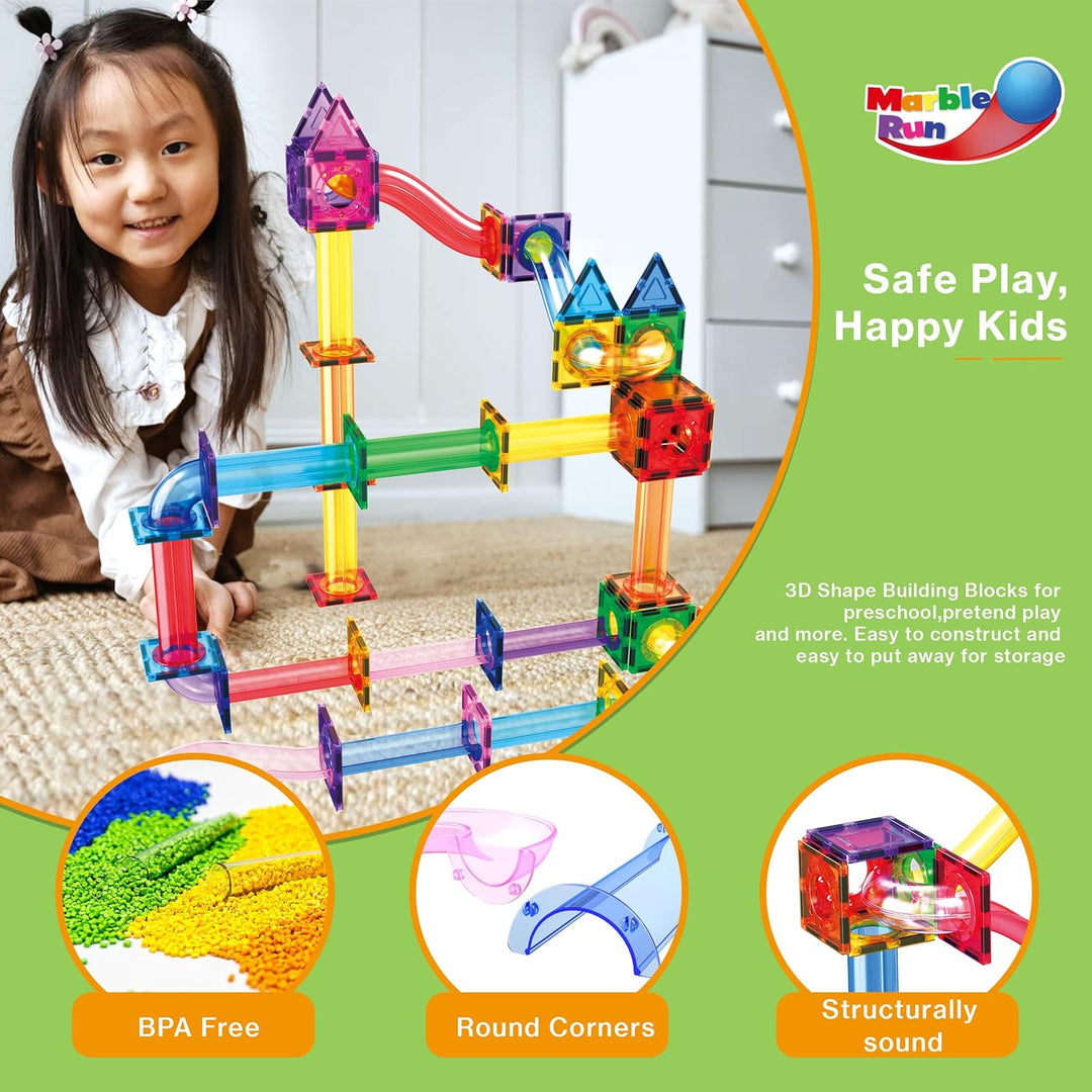 PicassoTiles Marble Run 120 Piece Magnetic Building Blocks Magnet Tile Construction Toy Playset STEM