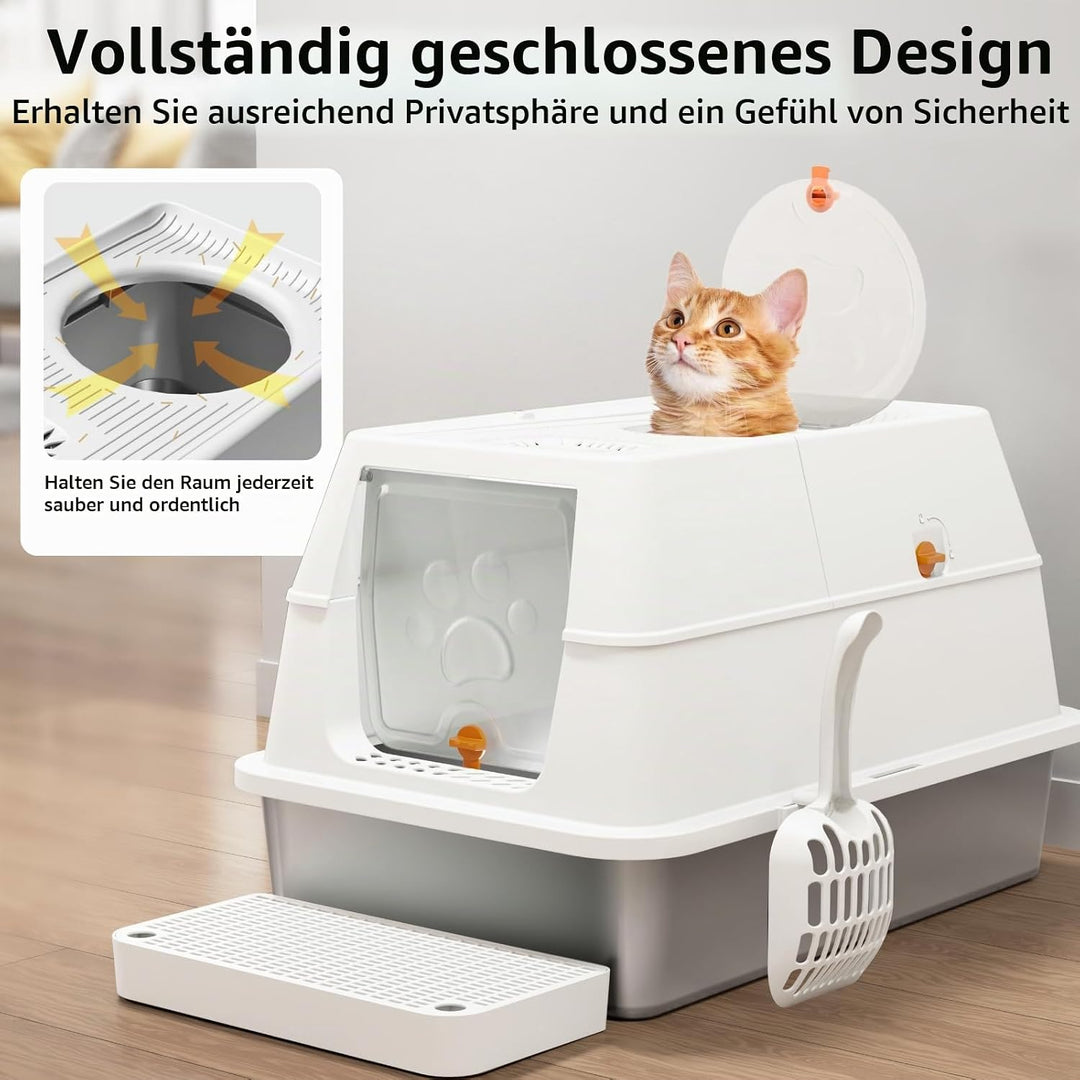 Edelstahl Katzenklo mit Deckel, Grosse XXL Katzentoilette aus Edelstahl, Geschlossen Katzentoiletten