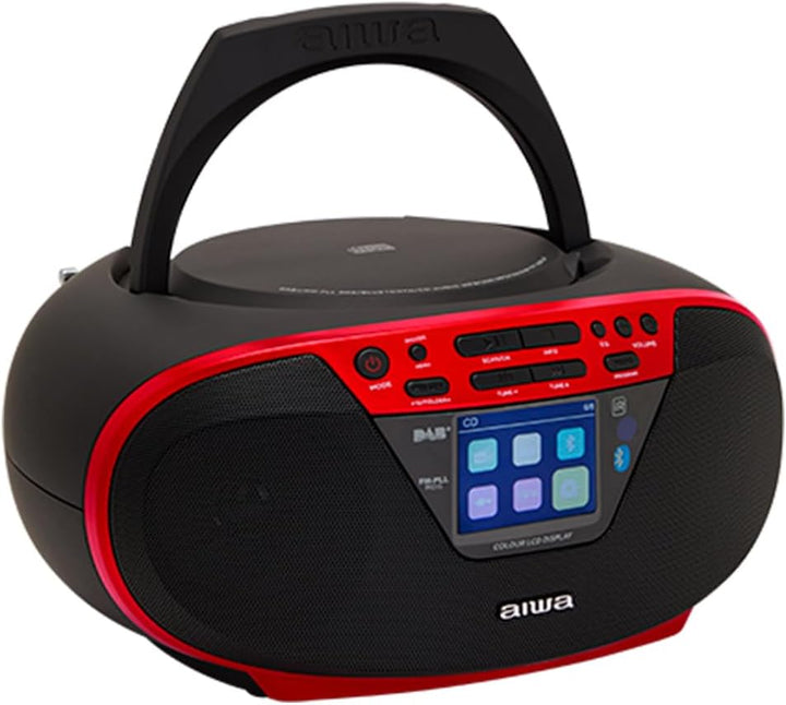 Aiwa BBTU-500DAB/RD DAB+ tragbares CD-Radio mit Farbdisplay, 6,1 cm (2,4 Zoll), Bluetooth 5.0, USB,