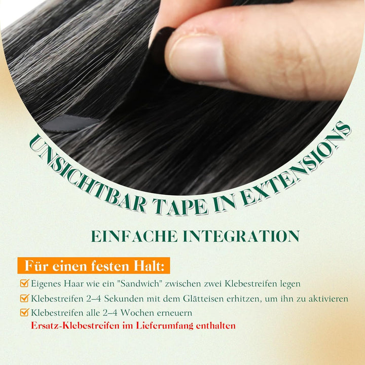 Easyouth Tape in Extensions Echthaar Balayage Schwarz Echthaar Tape in Extension Schwarz Ombre Silbe
