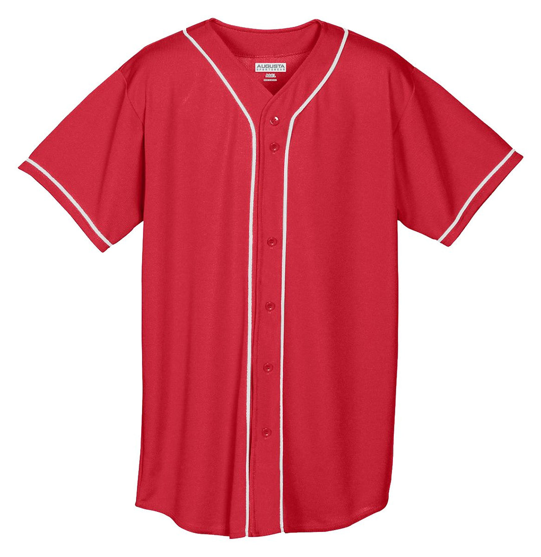 Augusta Herren Wicking Mesh Button Front Jersey with Braid Trim M Rot / Weiss, M Rot / Weiss