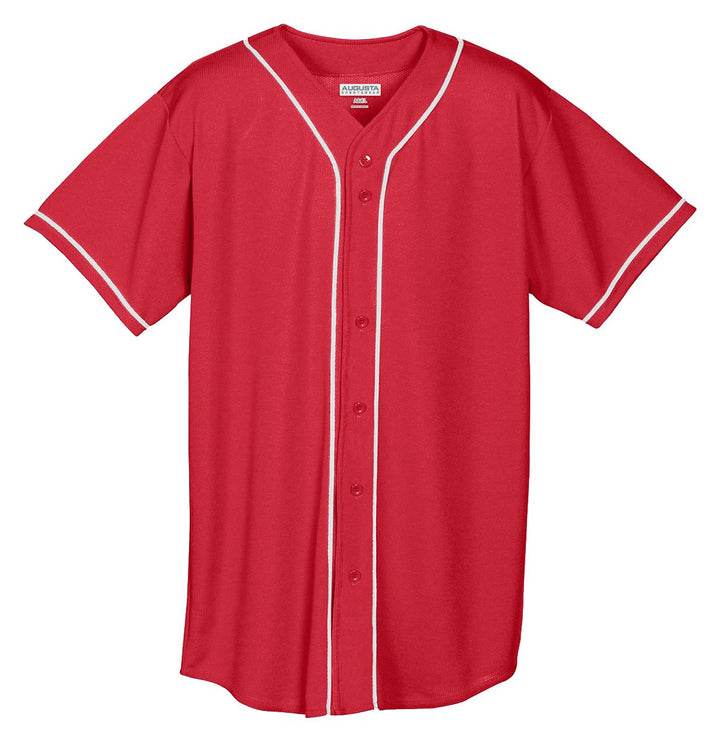Augusta Herren Wicking Mesh Button Front Jersey with Braid Trim M Rot / Weiss, M Rot / Weiss