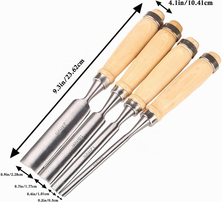 Txmyxgs Schnitzwerkzeug,4 Stück Holz Meissel Set,Stechbeitel Rund Gebogen Hohlbeitel Werkzeuge Set,C
