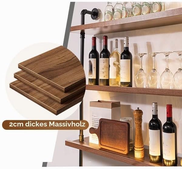 Weinregal Wand, Industrieller Massivholz Weinpareite Display Rack, 3 Ebenen Weinflaschenhalter Wandm