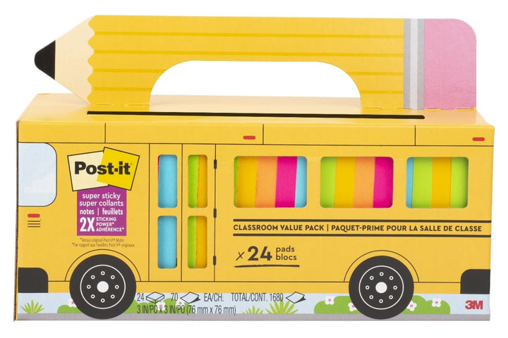 Post-it Super Haftnotizen, Vorteilspack, 24 Blöcke, praktische Tragetasche und Aufbewahrungsbox, 2 x
