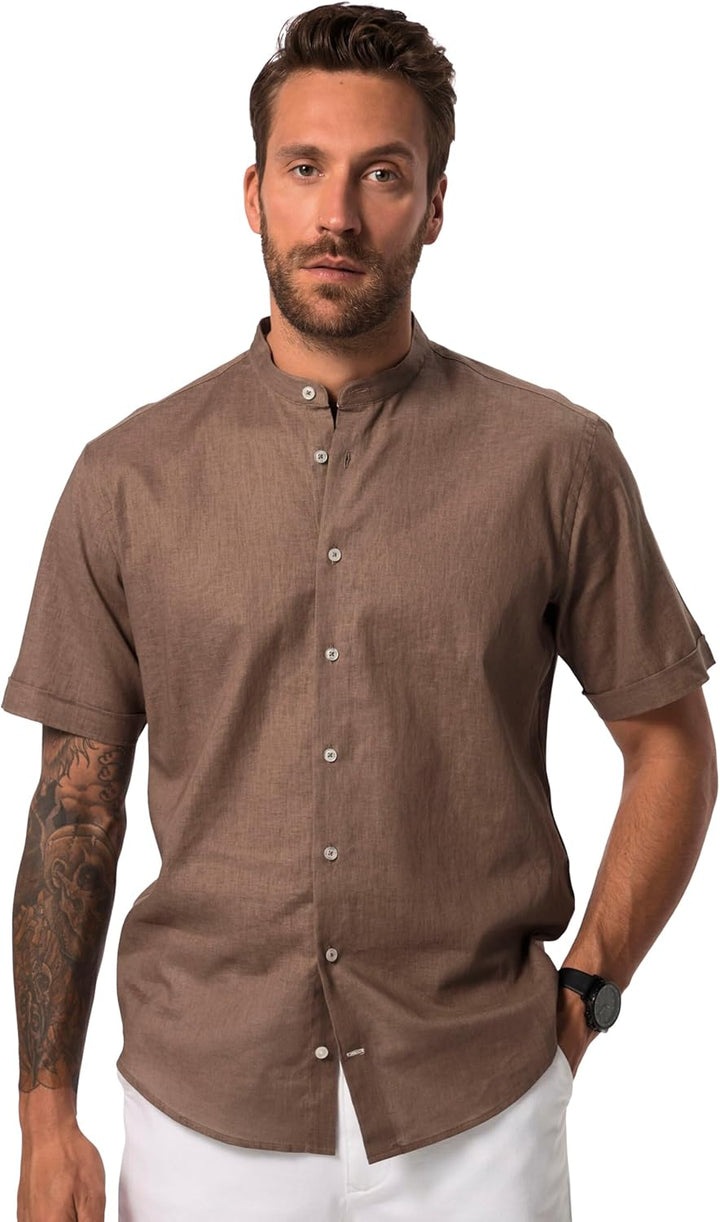 JP 1880 Herren grosse Grössen Übergrössen Menswear L-8XL Hemd, Halbarm, Leinenmix, Stehkragen, Moder