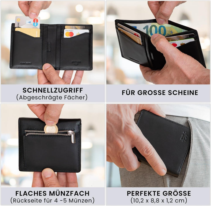 DON VANE Slim Wallet I Extra schmale Echtleder Geldbörse für Herren und Damen I Kleines dünnes Leder