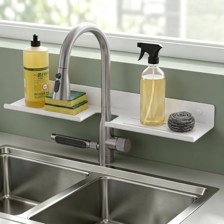 Mai & Mai Duschregal zum Bohren oder Kleben, Waschbeckenregal über Wasserhahn, Wandregal für Küche u