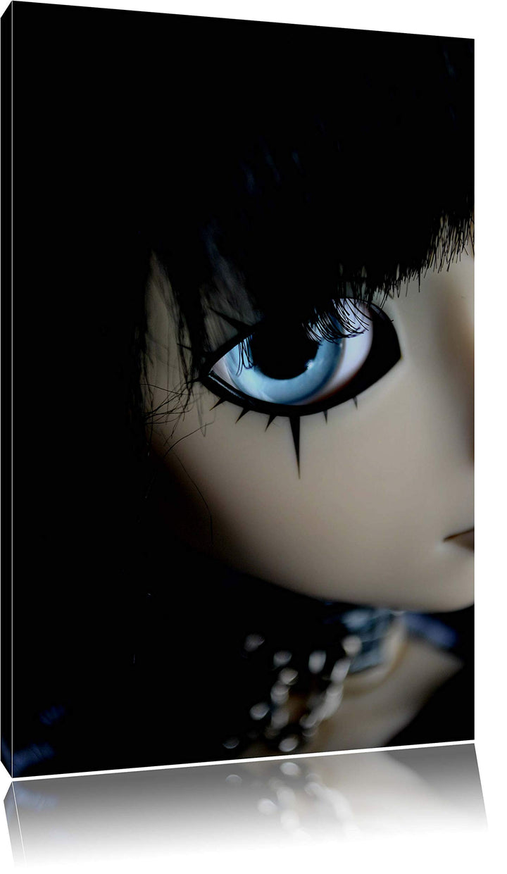 Dark düstere Pullip mit strahlend blaün Augen Leinwand, XXL riesige Bilder fertig gerahmt mit Keilra