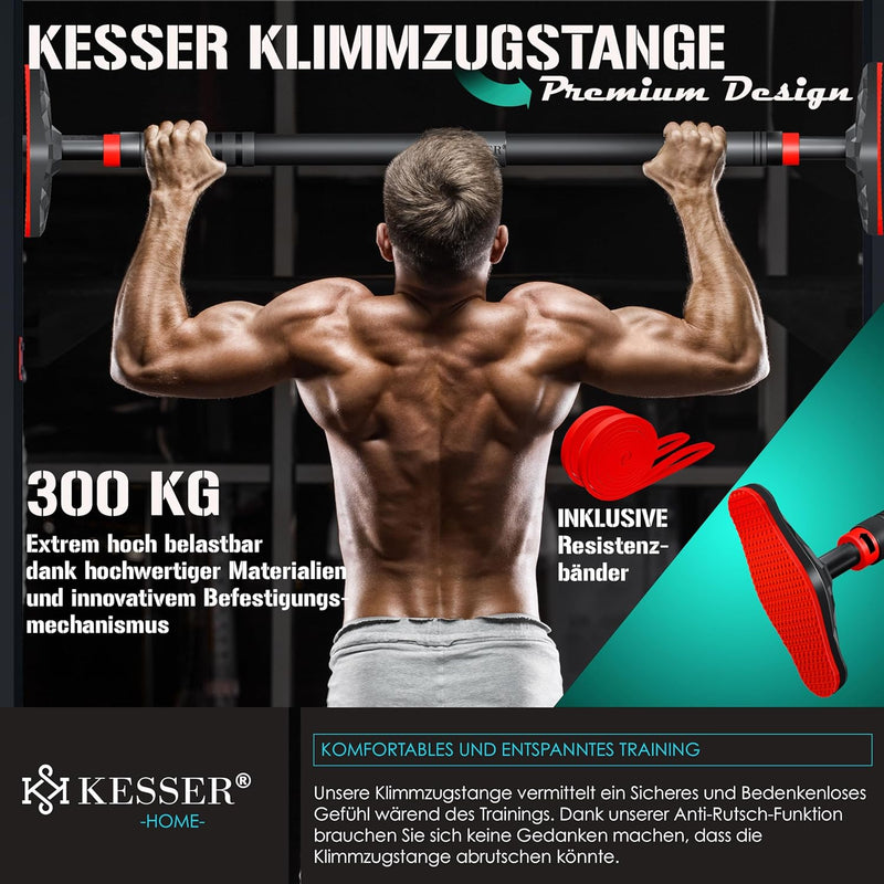 KESSER® Klimmzugstange Türrahmen verstellbar, Pull Up Bar Heimturnhalle, Reckstange ohne Schrauben/B