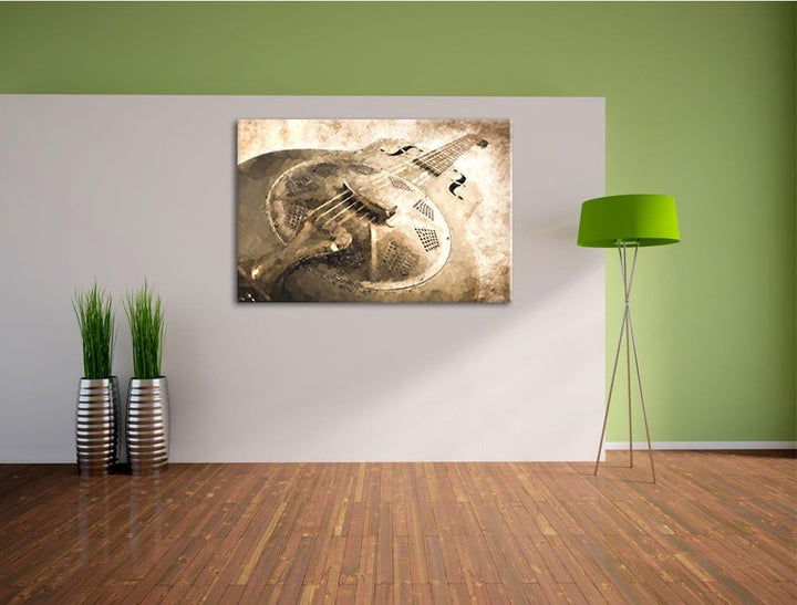 altmodische Gitarre aus Stahl Format: 100x70 auf Leinwand, XXL riesige Bilder fertig gerahmt mit Kei