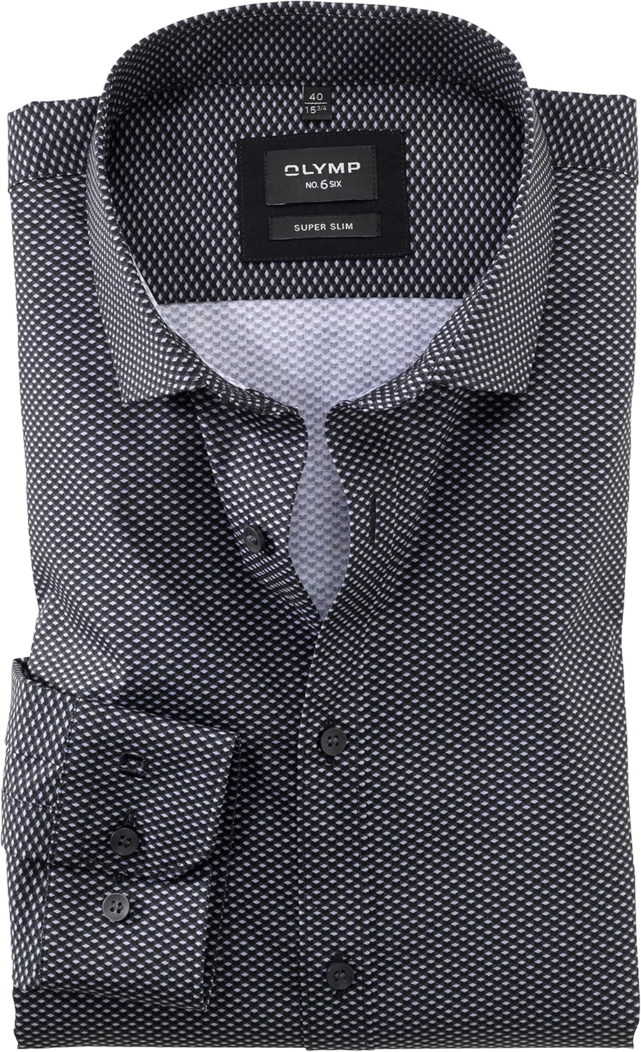OLYMP Herren Businesshemd Langarm No. Six Digitaldruck auf Uni super Slim Modern Kent schwarz 68 40
