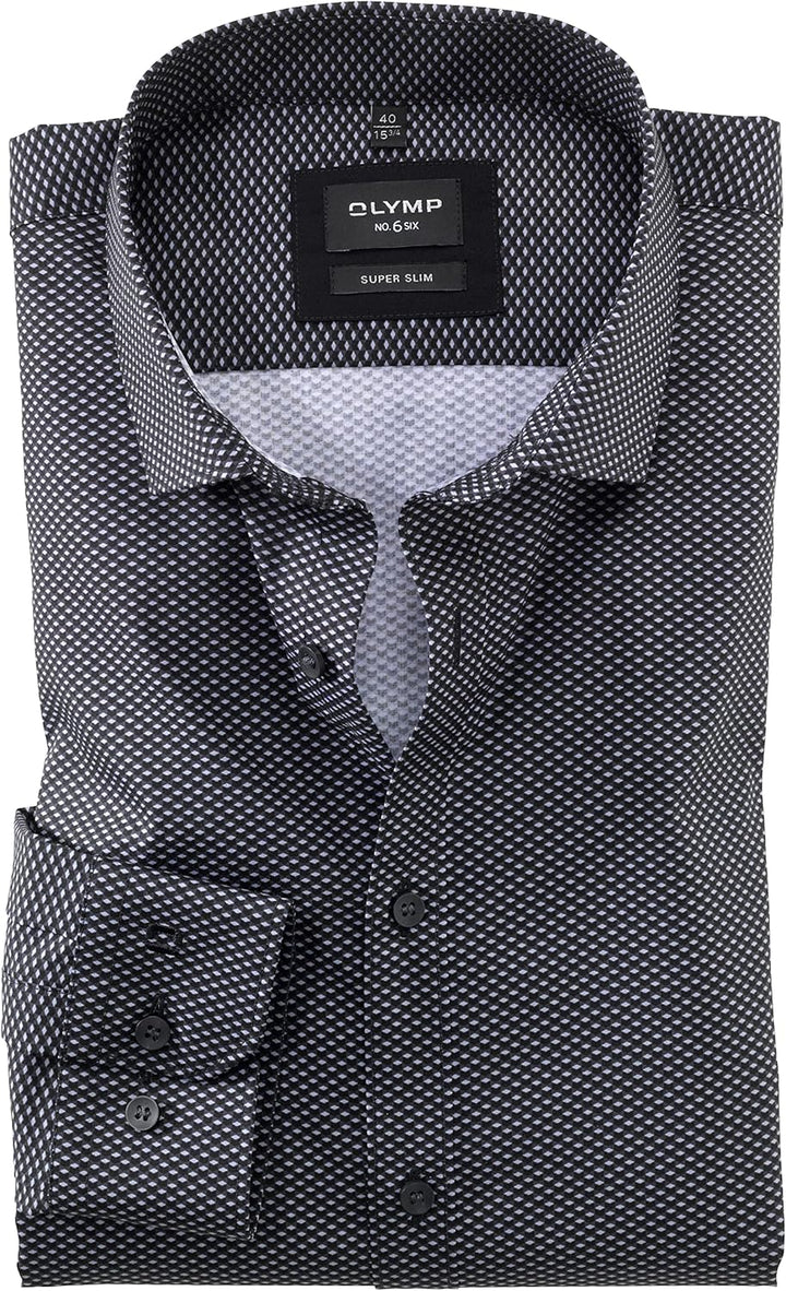 OLYMP Herren Businesshemd Langarm No. Six Digitaldruck auf Uni super Slim Modern Kent schwarz 68 40