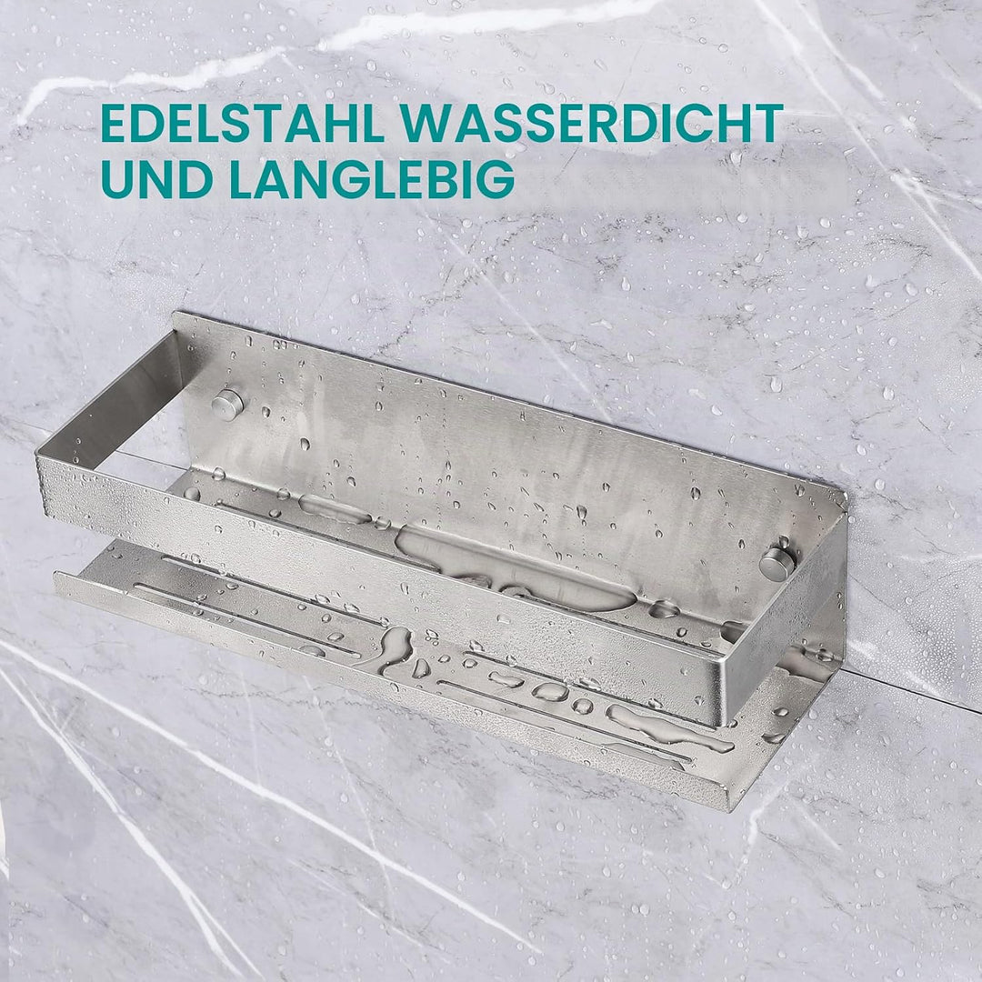 EXLECO 2x23CM Duschablage Ohne Bohren Duschregal Wand Edelstahl Badregal mit 2 Haken Duschkorb zum B