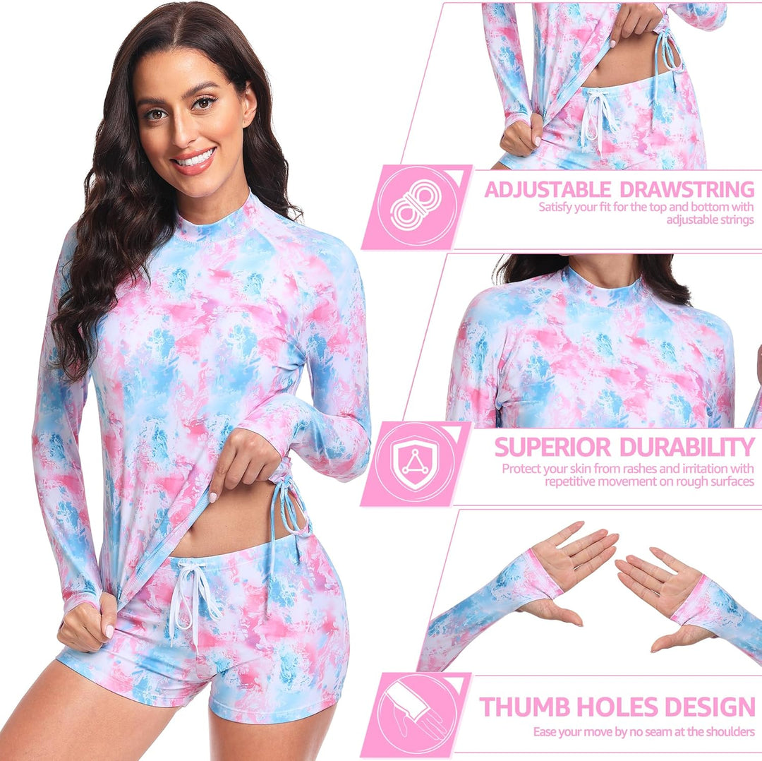 UNIQUEBELLA Rash Guard Damen, UV-Schutz UPF 50+ Langarm Surf Shirt mit Schönen Mustern Bademode Bade