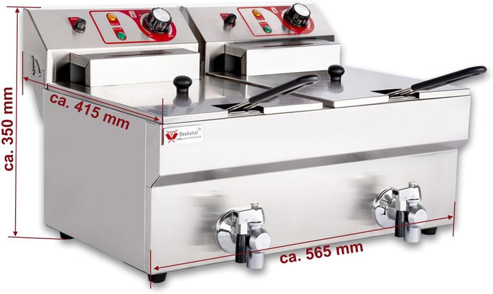 Beeketal 'BTF20B' Doppel Kaltzonen Fritteuse (2 x 9 Liter Volumen für max. 2 x 6 Liter Öl) Edelstahl