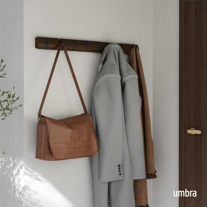 Umbra Flip 8 Garderobenhaken – Moderne, Schlichte und Platzsparende Garderobenleiste mit 8 Beweglich
