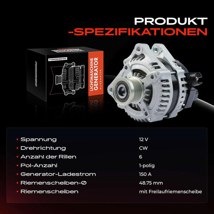 Frankberg Lichtmaschine Generator 150A Kompatibel mit A4 8K5 8K2 B8 2007-2012 A6 4F2 4FH C6 2008-201