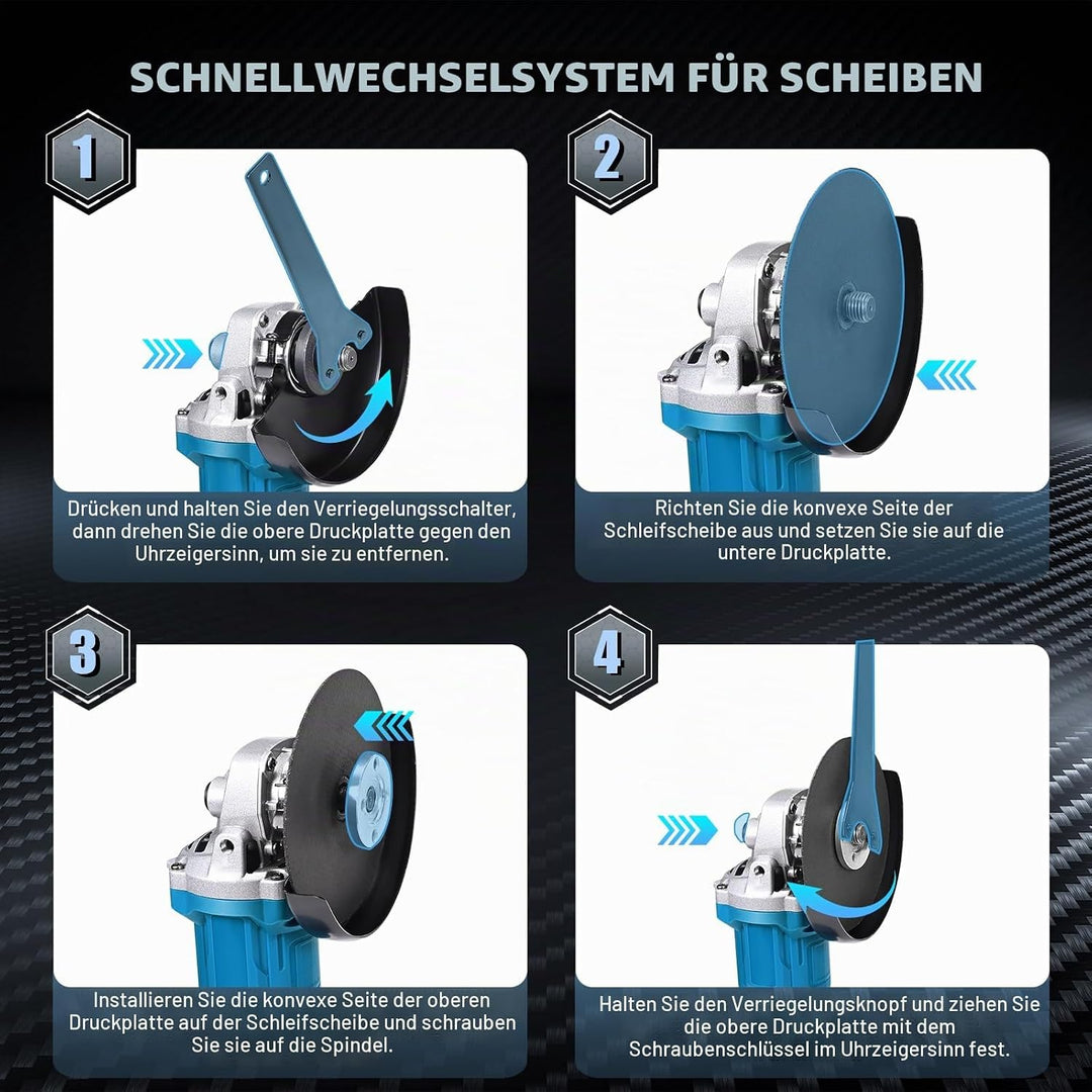 Akku Winkelschleifer, Akku Flex Trennschleifer, 3 Stufige Drehzahlregelun/3500-10000RPM, mit 2× 4.0A