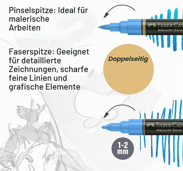 Faber-Castell 160308 - Aquarellmarker Albrecht Dürer mit Doppelspitze, 5er Etui, Marker mit Faser- u