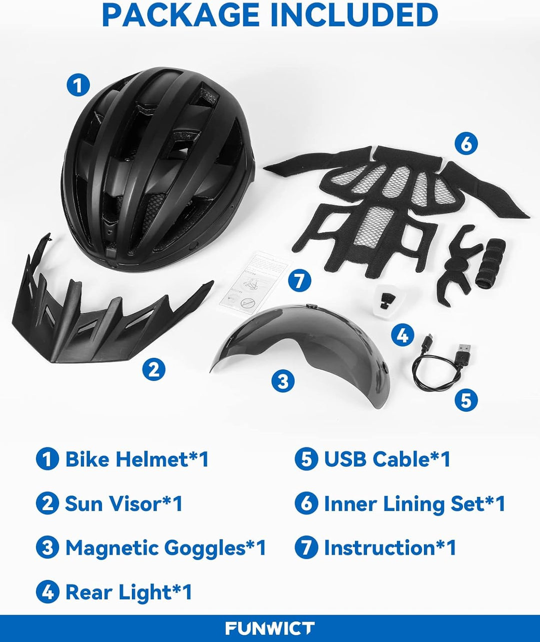 FUNWICT Fahrradhelm mit Visier für Herren Damen, Leichte Fahrradhelm mit Magnetischem Brille und USB