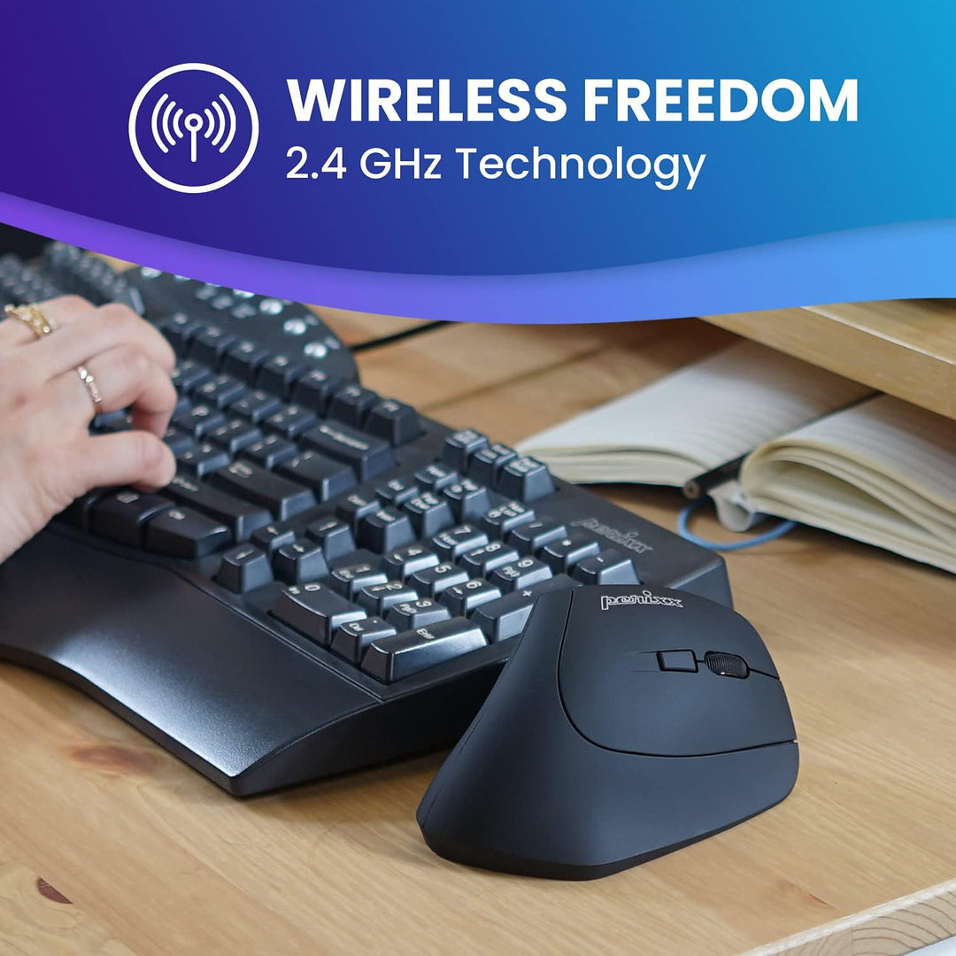 Perixx PERIMICE-715 II Ergonomische Vertikale Maus Kabellos 2,4 GHz ohne Kabel - Funk 2, 4 Ghz, ohne