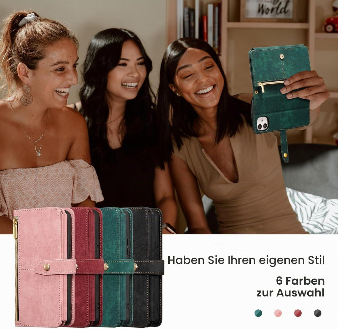 ZCDAYE iPhone 11 Hülle mit Band, Leder iPhone 11 Handytasche Handyhülle Praktische Handykette Karten
